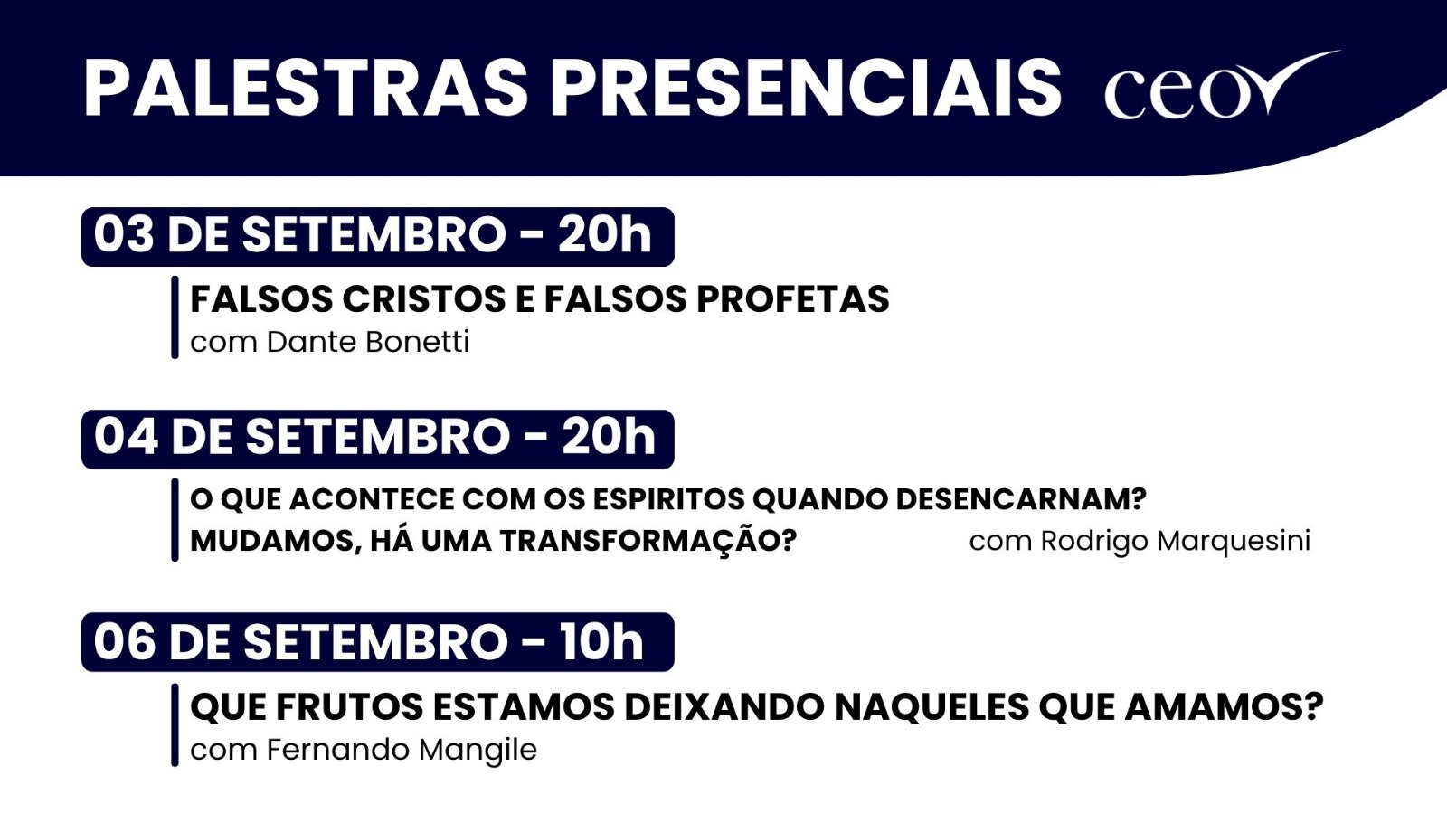 Palestras Setembro Semana 1
